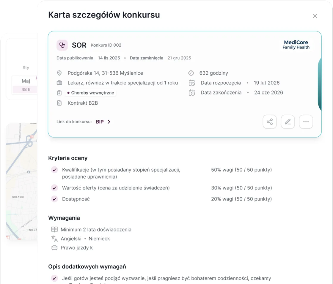 Karta konkursu ofert z kryteriami oceny